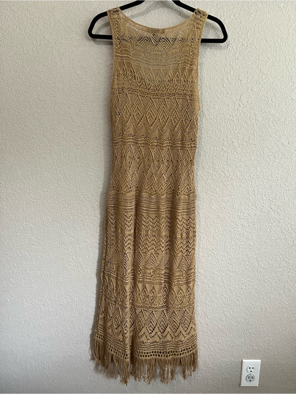 Lauren Ralph Lauren Linen Crochet Fringe Lined Midi Dress Tan Medium - Picture 12 of 13